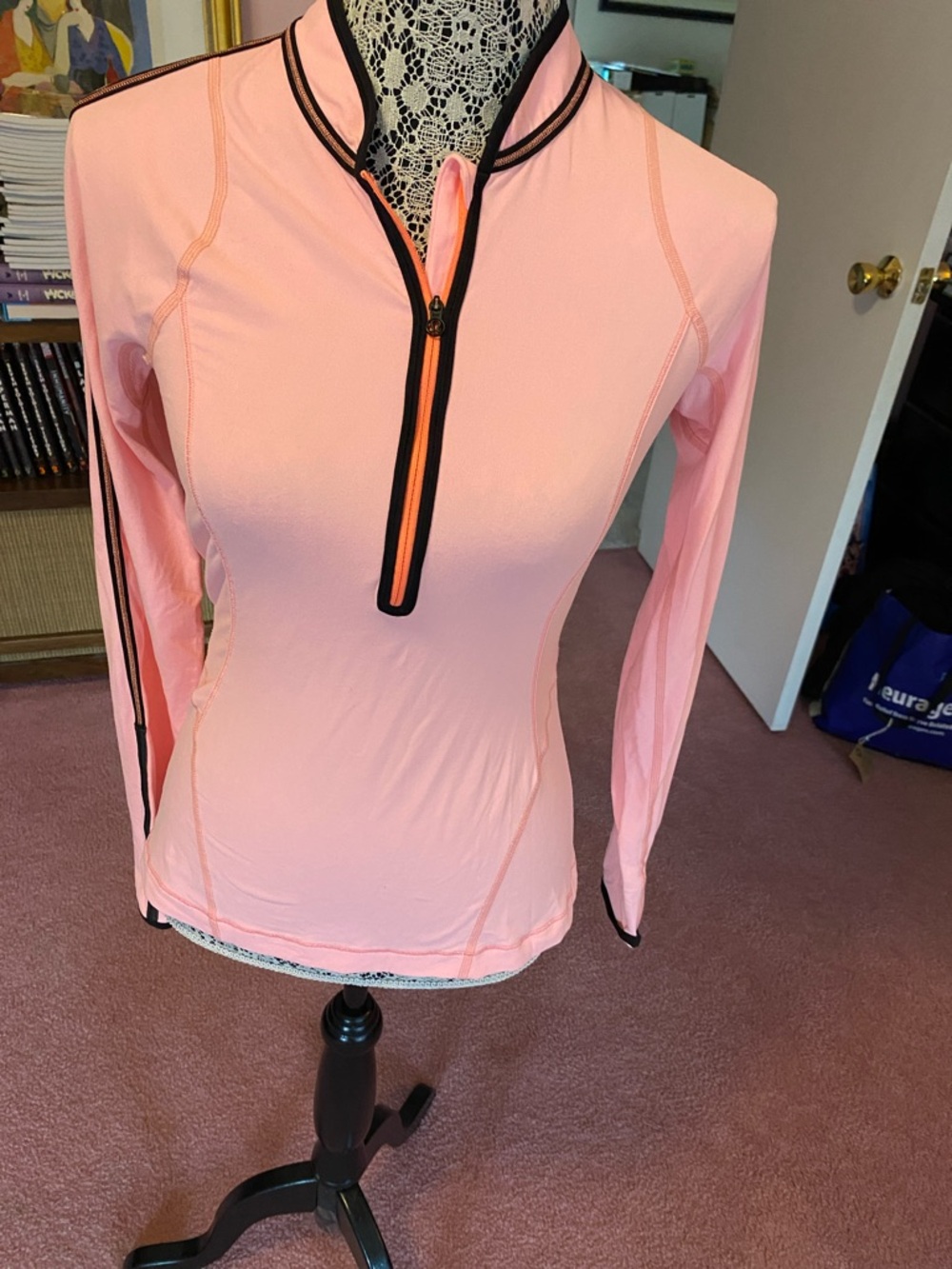 lululemon athletica Pink Long-Sleeve Quarter Zip Top with Black Trim